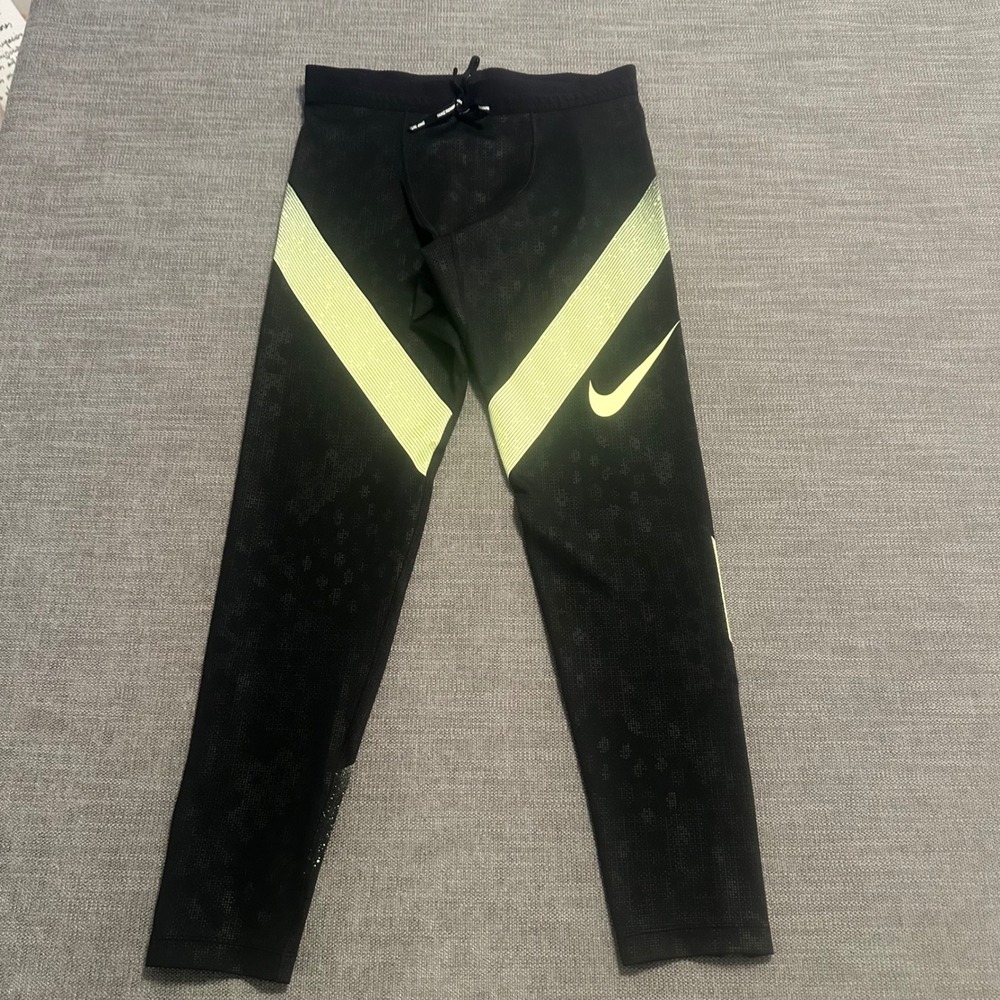 Nike Running Tights Mens Medium Black Neon Yellow Dri-FIT Reflective